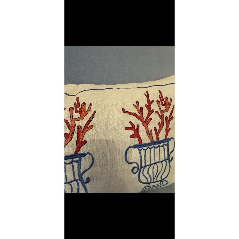 Mary Lake Thompson Embroidered Coral & Urn Lumbar Pillow 12x24 – Coastal Cottage - Picture 2 of 4